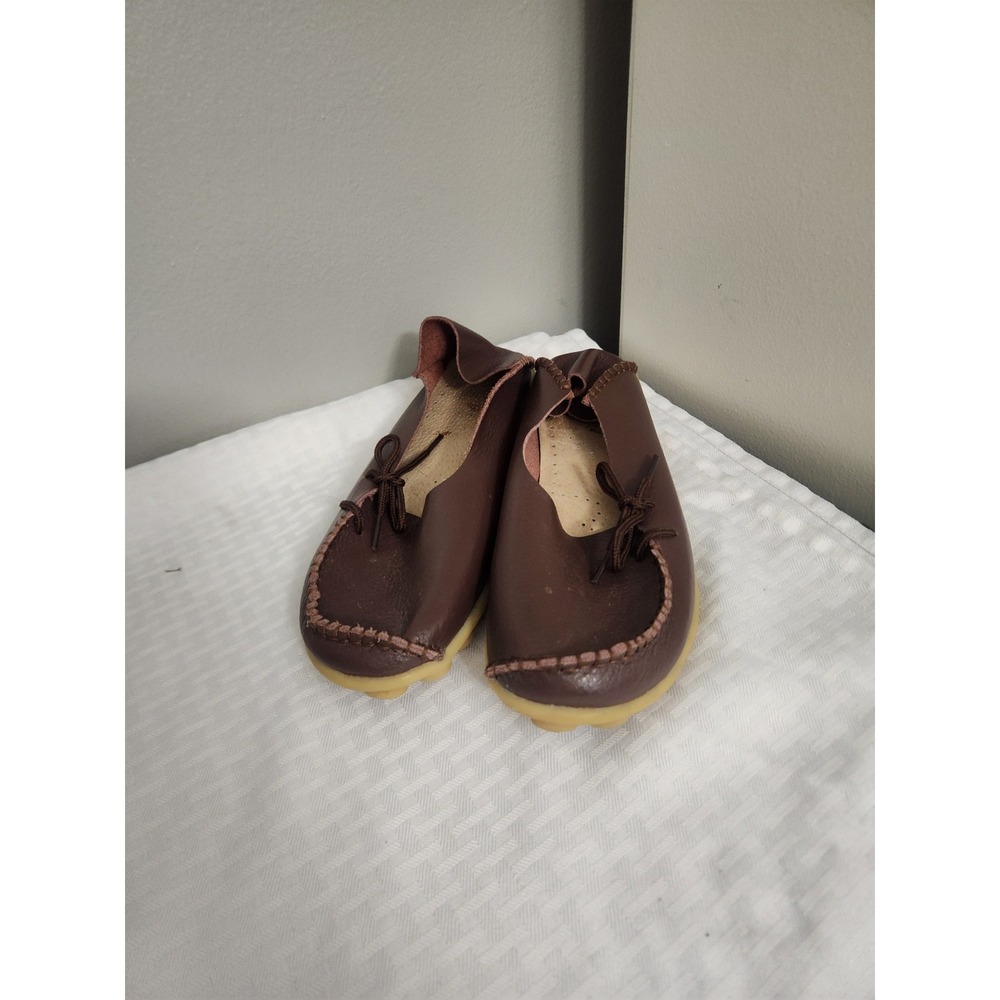 Women Brown Leather Moccasin Flats Minimalist Barefoot Loafers Size 39 245